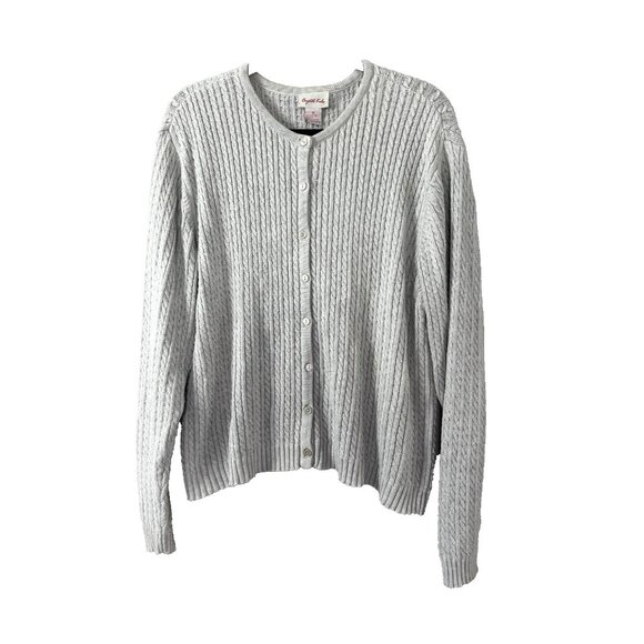 Crystal Kobe Sweaters - Crystal Kobe XL Gray Cable Knit Cardigan Cozy Cottagecore Prep Fisherman Coastal